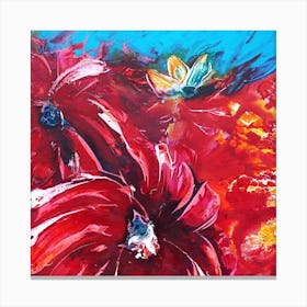 Colourful Tropical Flower Painting 1 Square Canvas Print