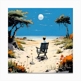 Man In A Chair On The Beach Canvas Print