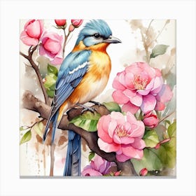 Watercolor Bird On A Branch Canvas Print