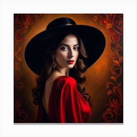 Beautiful Woman In Black Hat 2 Canvas Print
