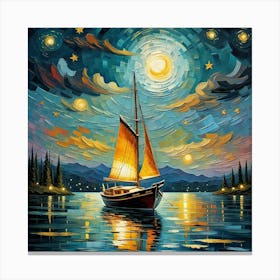 Sailboat At Night Canvas Print