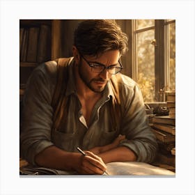 A Frustrated Male Writer With Depression Canvas Print