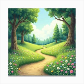 Enchanted Path Through A Magical Meadow, Watercolor 1 Canvas Print