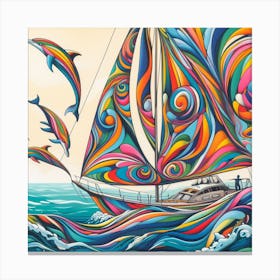 Sailboat With Dolphins Canvas Print