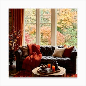 Autumn Living Room Embracing The Essence Of Comfort With A Palette Of Warm Oranges Reds And Golds (6) Canvas Print