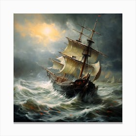 Ship In Rough Seas Canvas Print