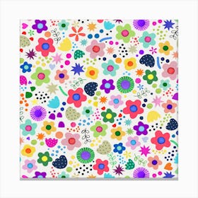 Psychedelic Playful Nature Flowers Colourful Square Canvas Print