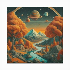 Picture Of An Autumn Landscape With Trees Mountain 3 Canvas Print