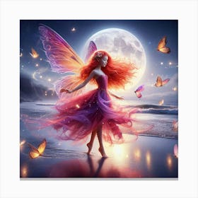 Red Hair Fairy With Butterflies Canvas Print