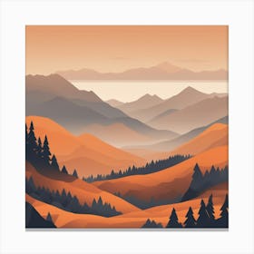 Misty mountains background in orange tone 51 Canvas Print