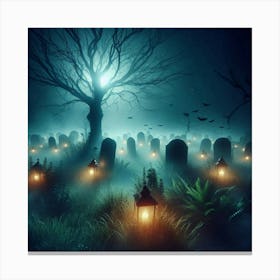 Graveyard At Night 21 Canvas Print