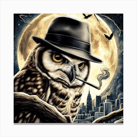 Owl Smoking A Cigarette Canvas Print