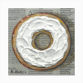 Bagel On Italian Newspaper Round Bread Slice with Cream Cheese Bakery Moody Kitchen Dining Room Decor from Original Painting Canvas Print