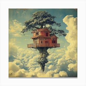 Vintage Art Of A Tree House Floating In The Sky Among Lots Of Clouds 23740056 (3) Canvas Print