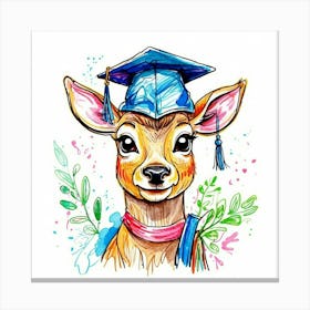 Cute Deer In Graduation Cap Canvas Print