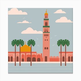Marrakech Flat Art Horizontal Picture With Palms (3) Canvas Print