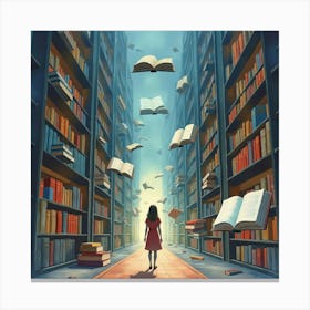 Girl In A Library 3 Canvas Print