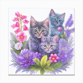 Kittens In Flowers Canvas Print