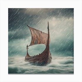 Viking Ship In Stormy Sea 3 Canvas Print