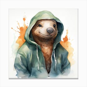 Watercolour Cartoon Platypus In A Hoodie 2 Canvas Print