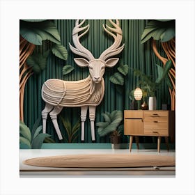 Deer In The Forest Bohemian Wall Art Canvas Print