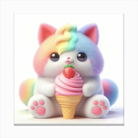 Rainbow Cat With Ice Cream Cone Canvas Print