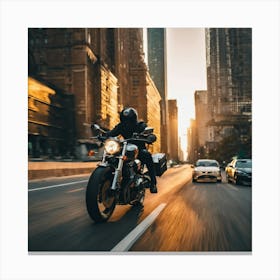 Motorcycle Rider In The City Canvas Print