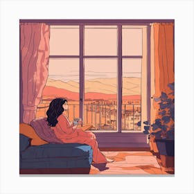 Girl Sitting At The Window Canvas Print