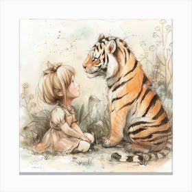 Little Girl And Tiger 2 Canvas Print