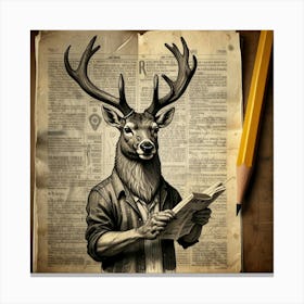 Deer Reading A Newspaper Canvas Print