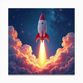 Rocket Launch With Vibrant Galaxy Watercolor Backdrop 1 Canvas Print