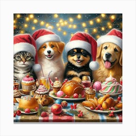 Christmas Dinner With Dogs Canvas Print