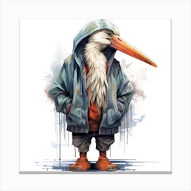 Watercolour Cartoon Stork In A Hoodie Canvas Print