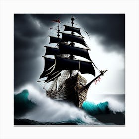 Pirate Ship In Stormy Sea Canvas Print