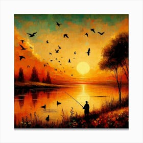 Fishing At Sunset 1 Canvas Print