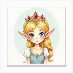 Elegant Elf Princess With A Jeweled Crown, Watercolor 1 Canvas Print