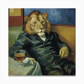 Lion With A Glass Of Wine Canvas Print