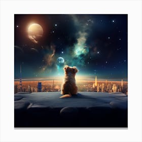 Dog Looking At The Stars Canvas Print