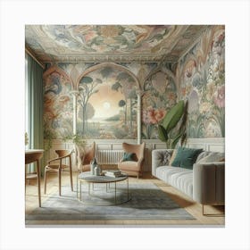 A William Morris Inspired Wallpaper Design Transforming A Modern Living Space, Style Victorian Watercolor 3 Canvas Print