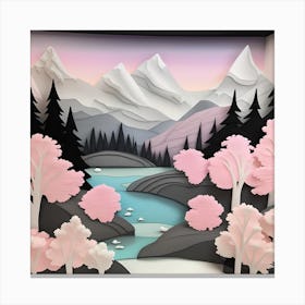 3D Paper Art Mountains Textured Landscape Canvas Print