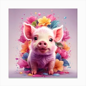 Pig With Flowers Canvas Print