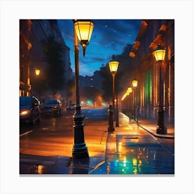 Wet Street At Night Canvas Print
