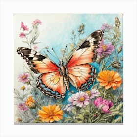 Butterfly And Flowers Canvas Print