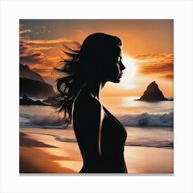 Silhouette Of A Woman At Sunset Canvas Print