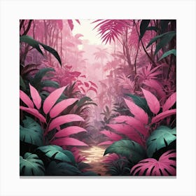 Illustrative Albedo Pink Leaves Jungle Art 3 Canvas Print