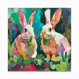 Kitsch Rabbits Munching On Greens 2 Canvas Print