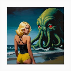 Pop Art Cthulhu with Gorgeous Blonde Canvas Print