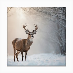 Deer In The Snow Canvas Print