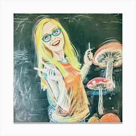 Chalk Drawing Of A Girl tripping With Mushrooms. Canvas Print