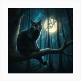 Black Cat In The Forest 2 Canvas Print